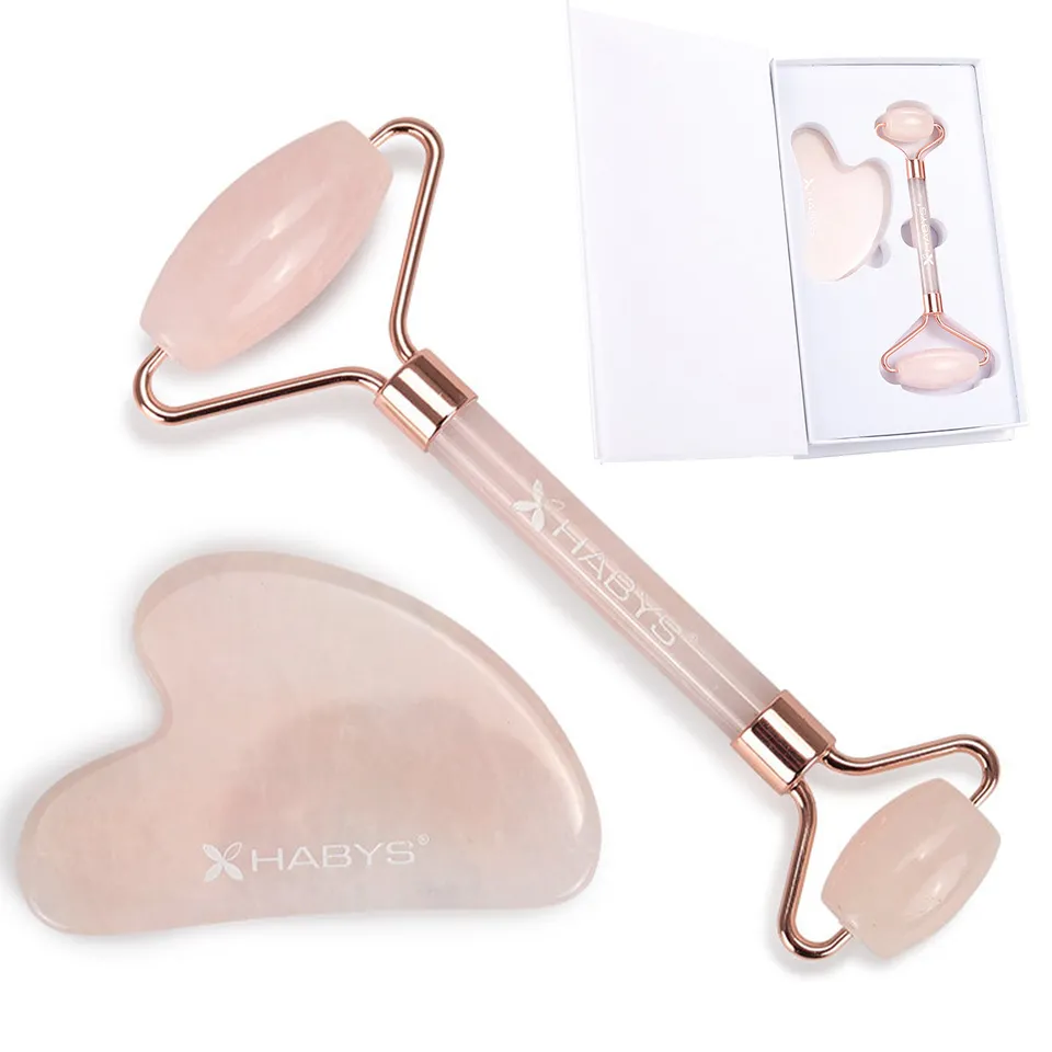 habys-massage-set-gua-sha-stein-roller-aus-rosenquarz image 1