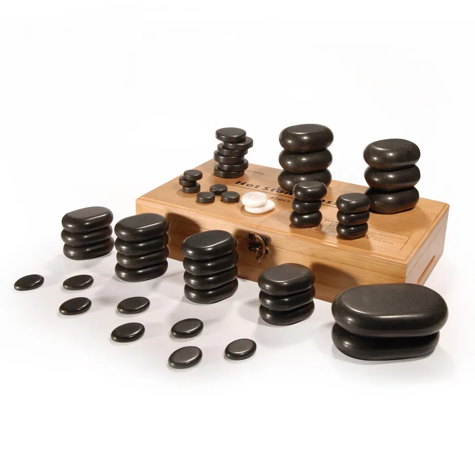 master-massage-hot-stone-luxus-set-50-tlg-basaltsteine-mit-bambuskiste image 1