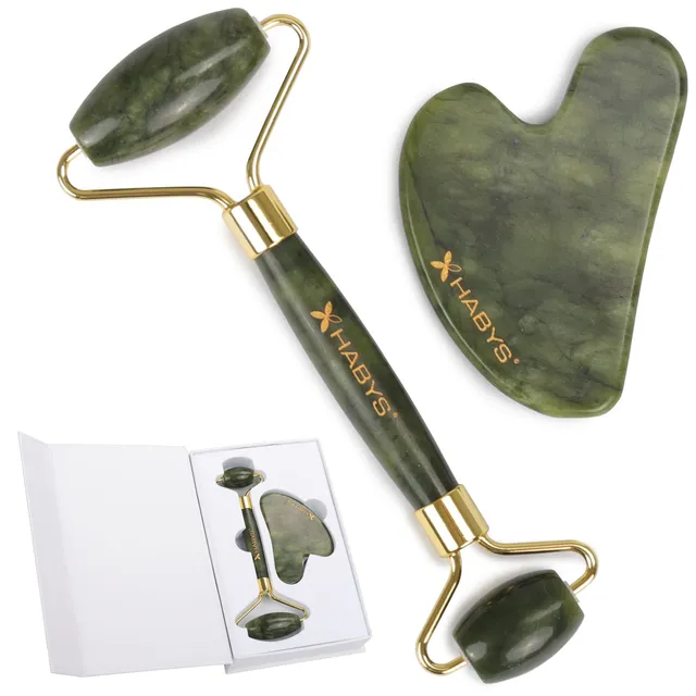 habys-gua-sha-massage-set-aus-jade-jade-roller-gua-sha-stein image 1
