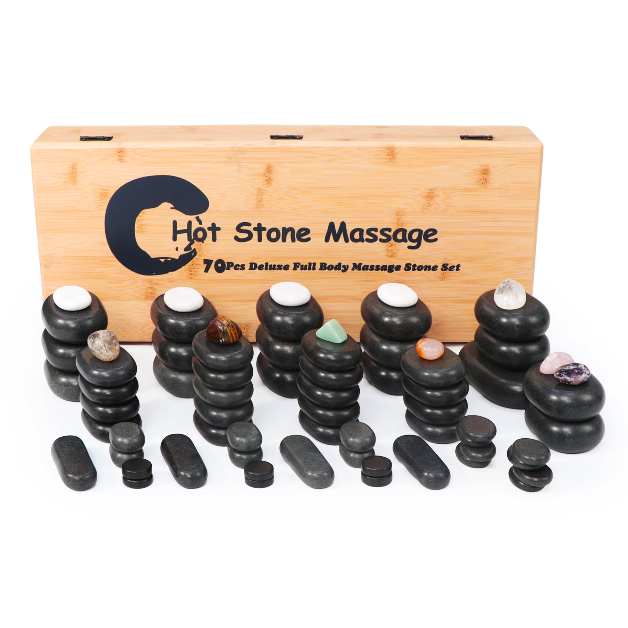 master-massage-70-teiliges-hot-stone-luxus-set-basalt-mit-7-chakra-in-bambuskist image 2