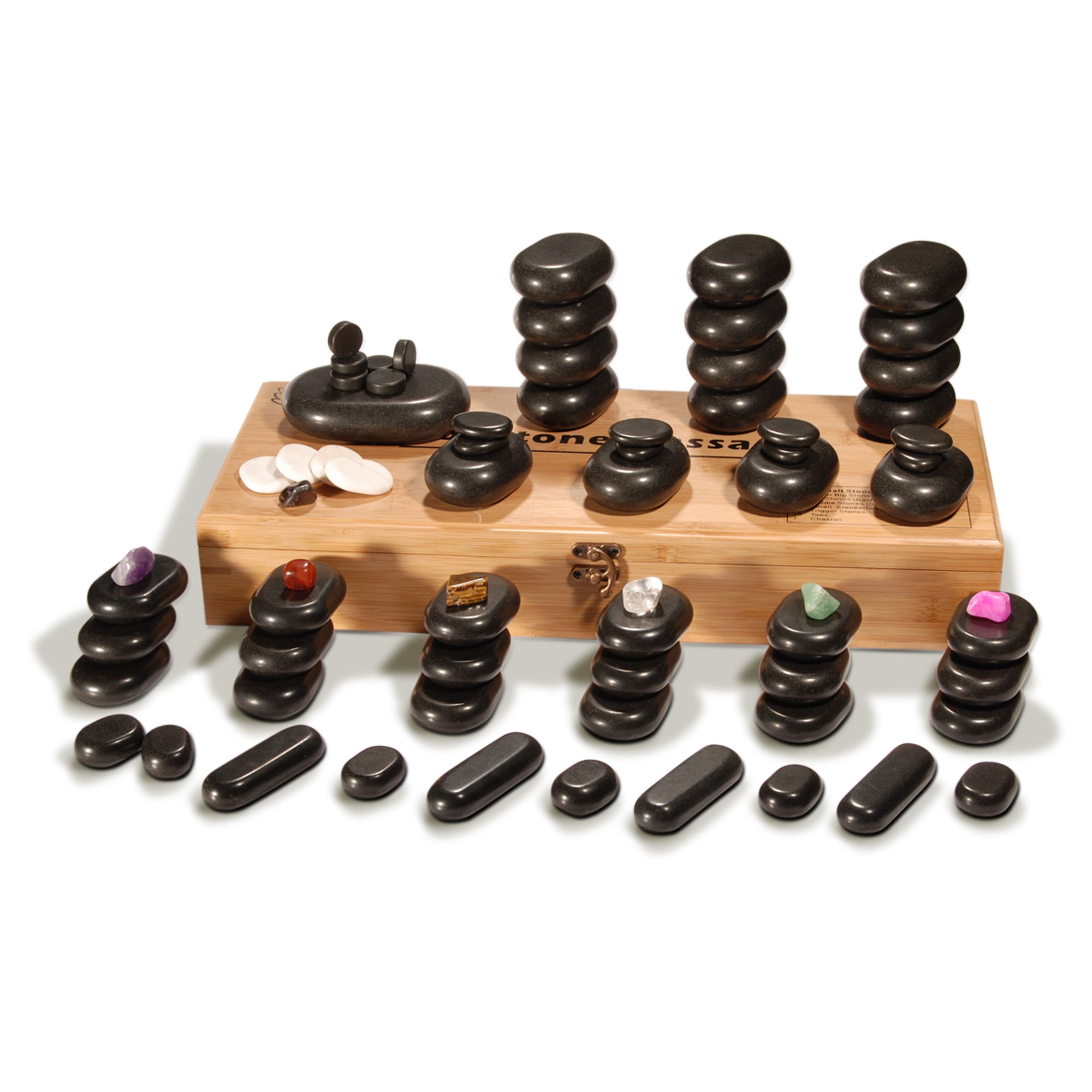 master-massage-70-teiliges-hot-stone-luxus-set-basalt-mit-7-chakra-in-bambuskist image 1