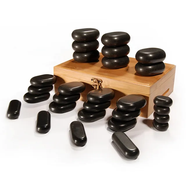 master-massage-hot-stone-set-28-teilig-basalt-mit-bambuskiste image 1